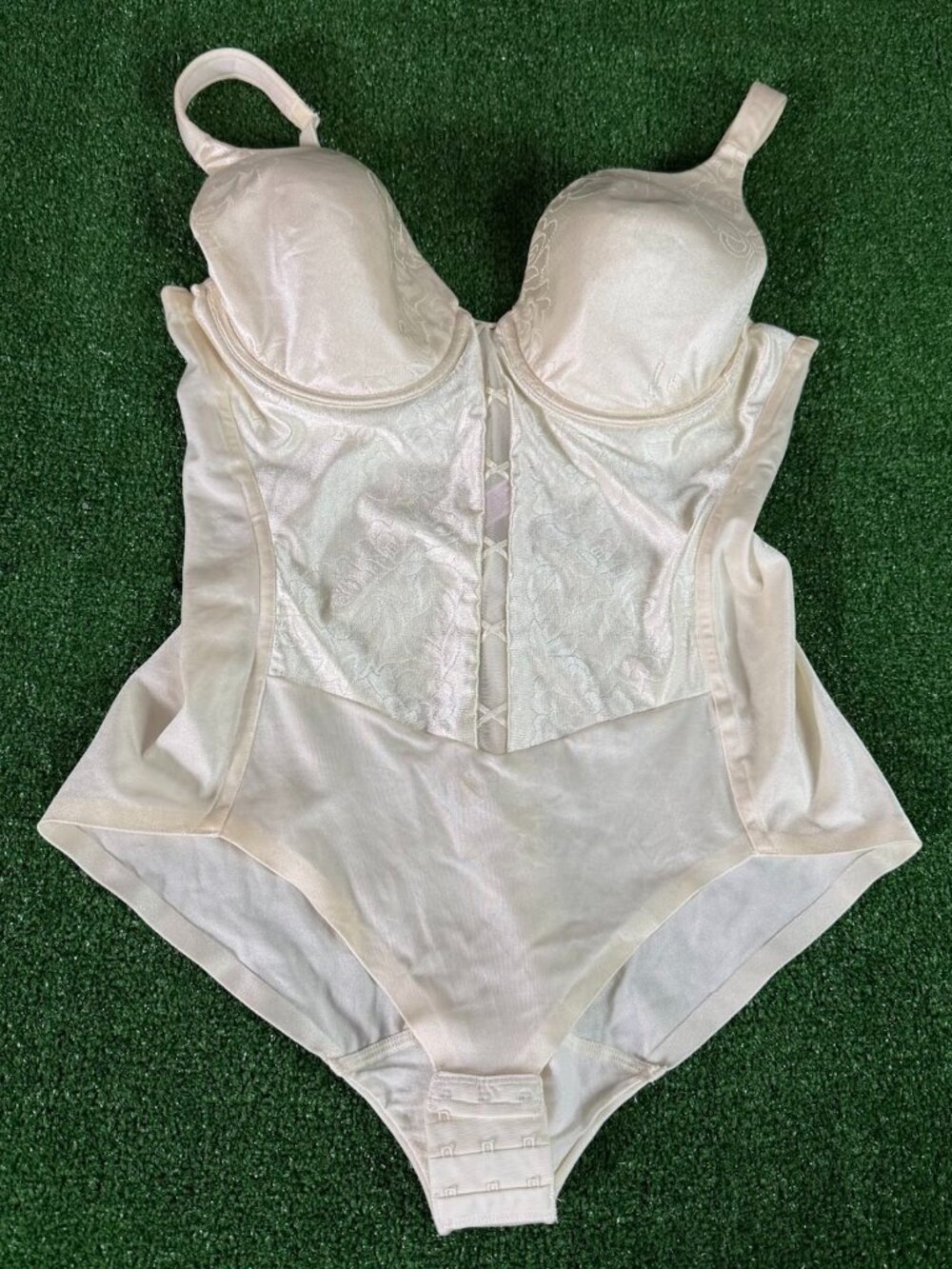 Vintage Curvation Bodysuit Shapewear 42C Underwire Push Up Glossy Satin Nylon